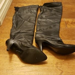 Ladies black leather thigh high boots